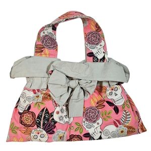 Pink Day of the Dead Fabric Sugar Skull Print Purse Dia De Los Muertos Handbag
